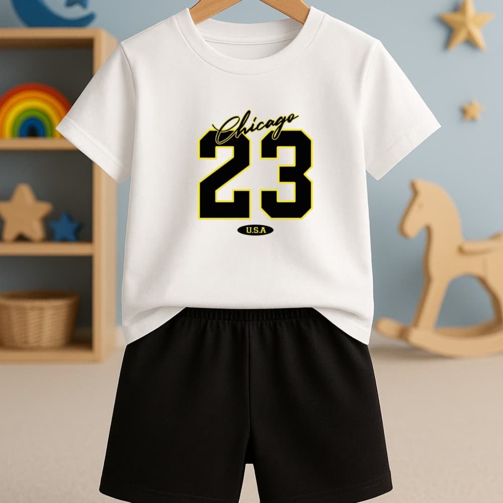 Conjunto Infantil Camiseta e Short Estampado Chicago 23 Varias Cores e Tamanhos