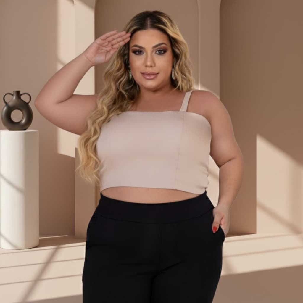 Croped Blusa Alfaiataria Plus Size Ajuste Perfeito Com Bojo