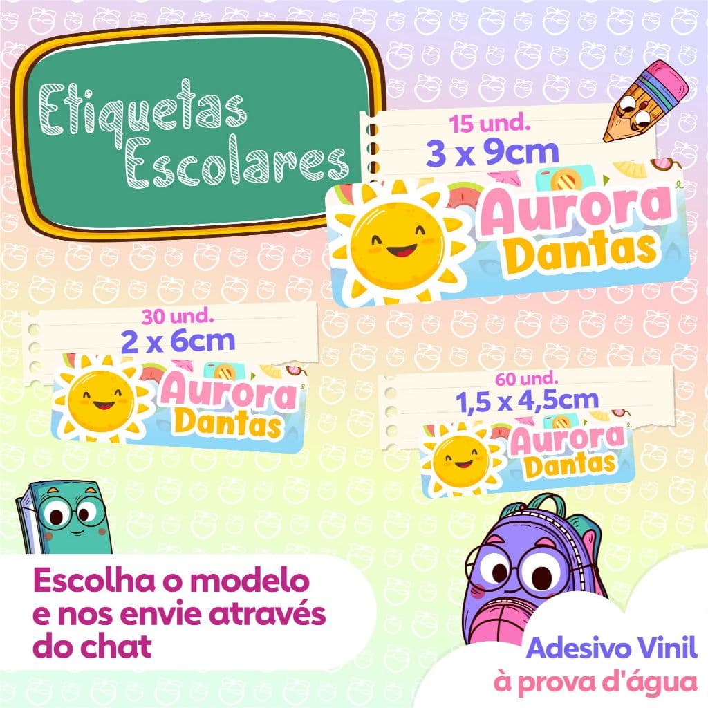 110 Etiquetas Escolar VINIL Personalizada À Prova D'Água Identificação Material Volta às Aulas