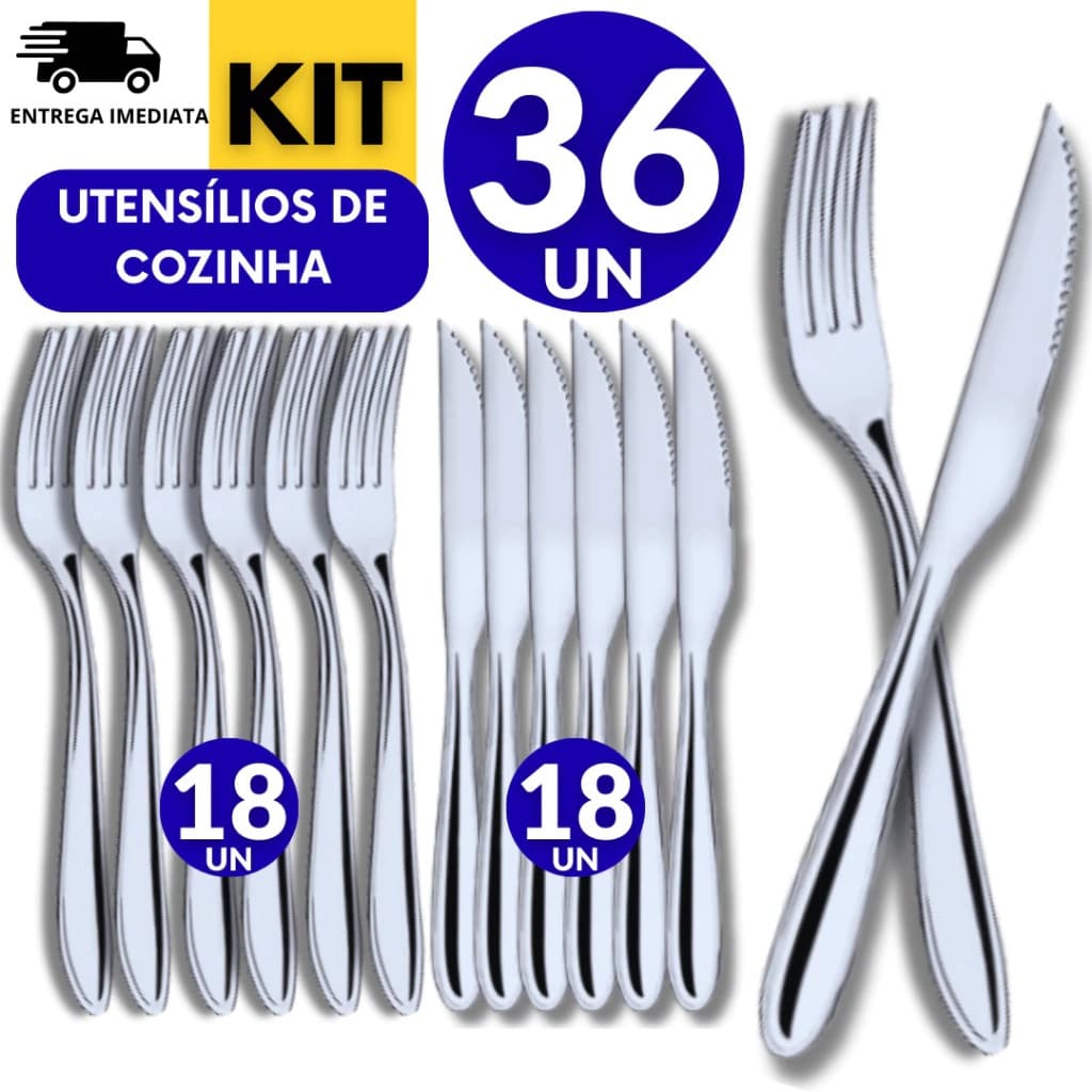 Conjunto 36 Talheres Inox Multiuso 18 Faca 18 Garfo Casa Cozinha Restaurante Buffet Qualidade Resistência Durabilidade