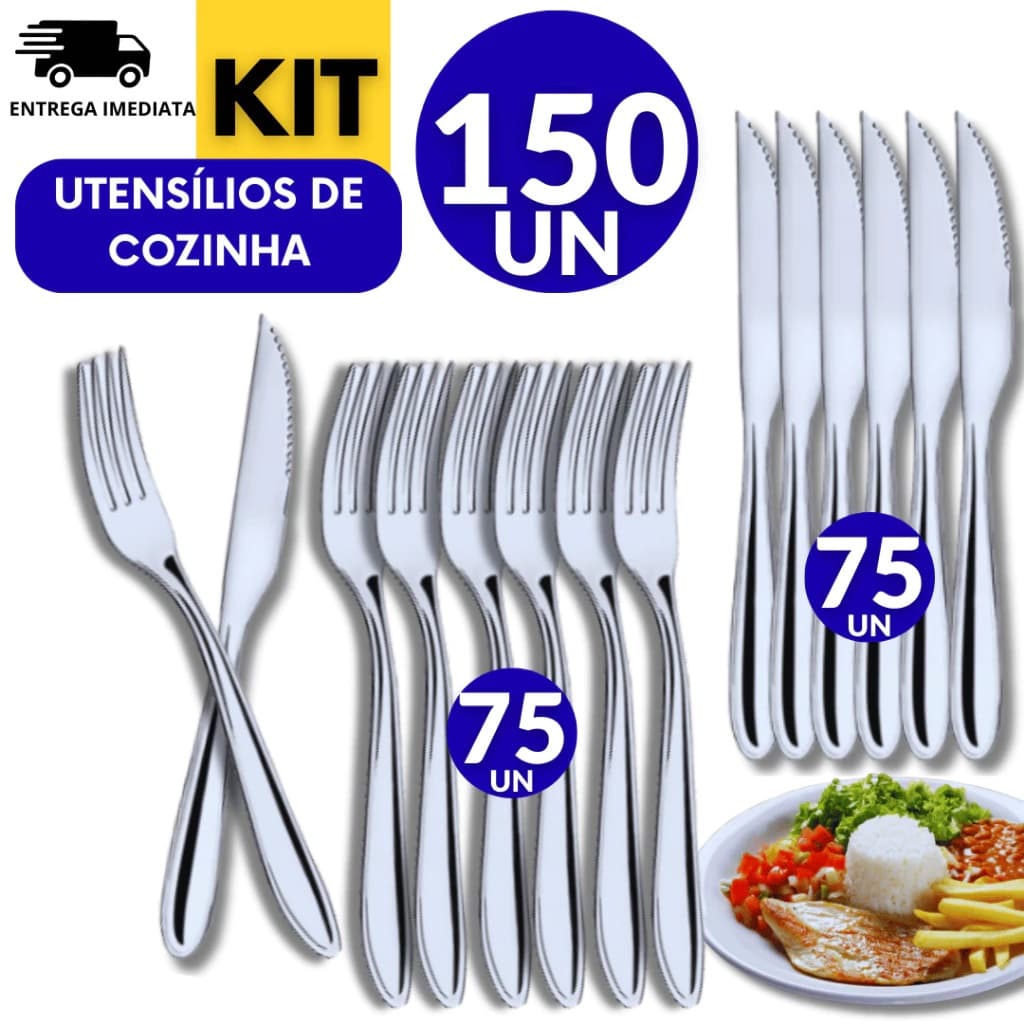 Kit 150 Talheres Inox 75 Faca 75 Garfo Casa Cozinha Restaurante Buffet Qualidade Resistência Utilidades
