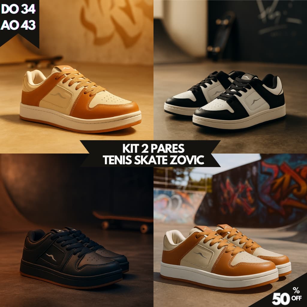 Kit 2 Pares ZOVIC Masculino | Tênis Street Casual Confortável