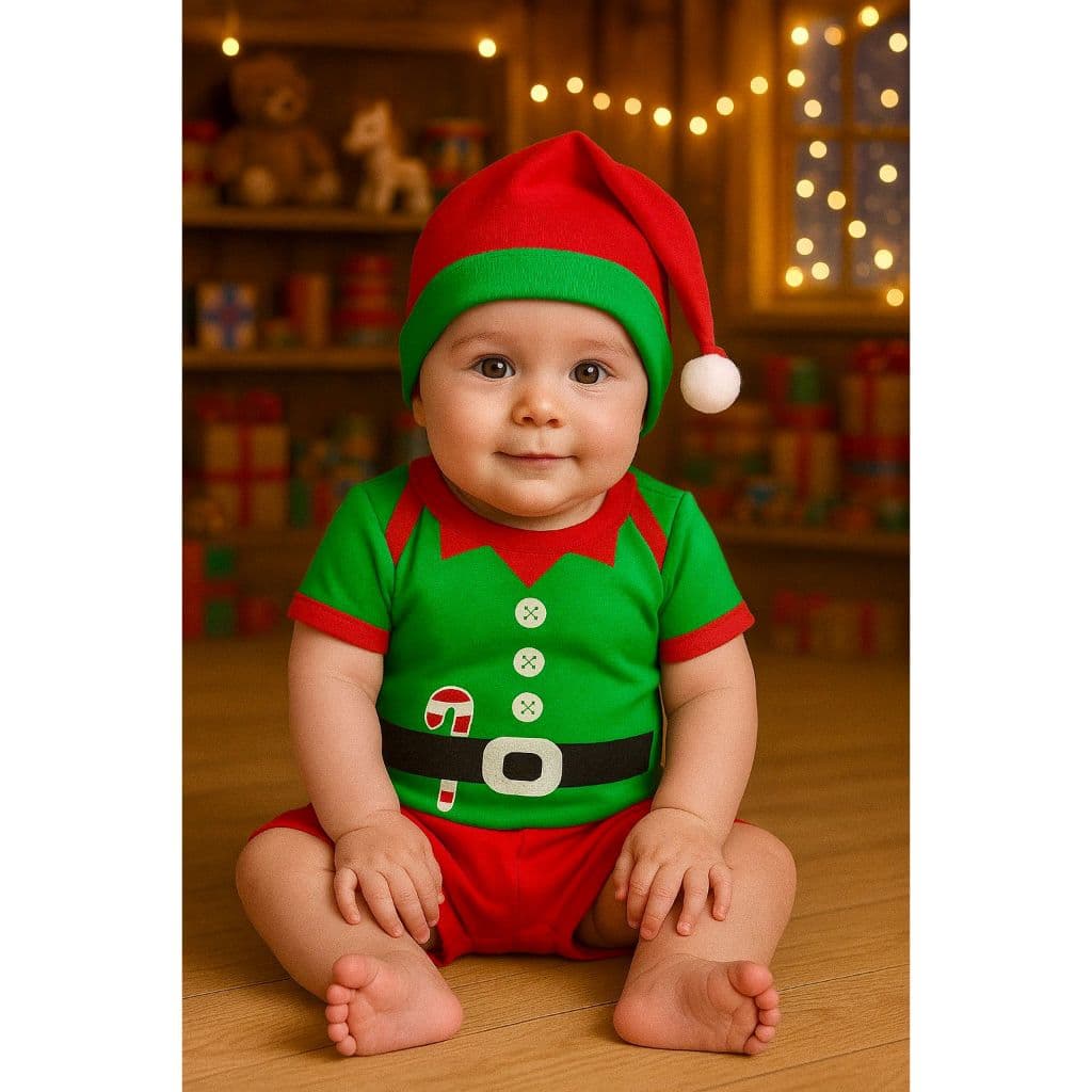 Body Duende bebê Body Ajudante do papai noel Body Temático Duende Body Mesversario Duende Body Verde Body Papai Noel