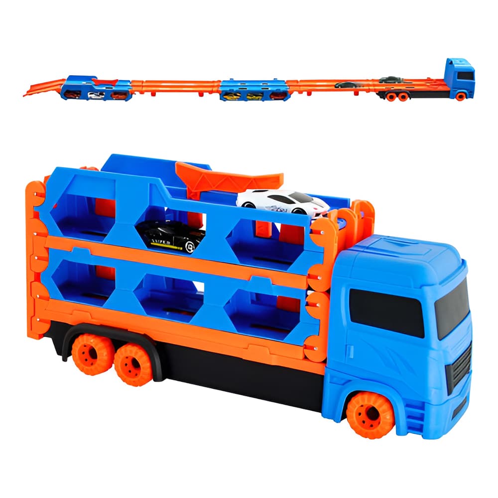 Carreta Cegonha Caminhão 2 Carrinhos Metal Dm Toys