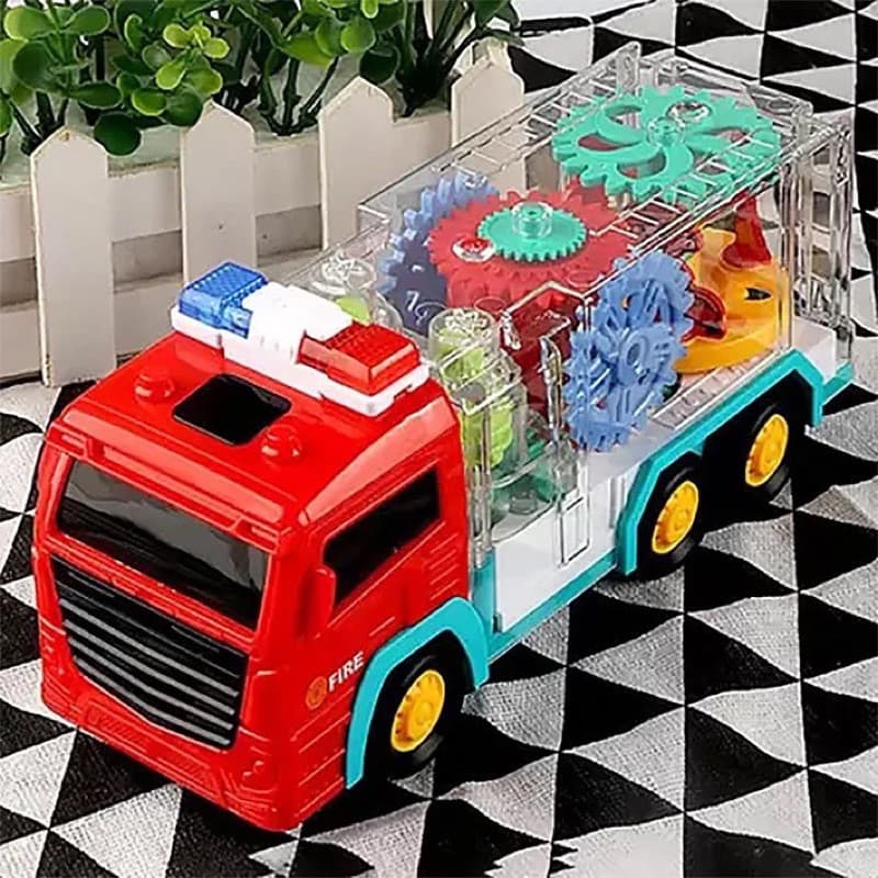 Brinquedo Carrinho Caminhão Bombeiro Infantil Musical Engrenagens Transparente C Luze E Som