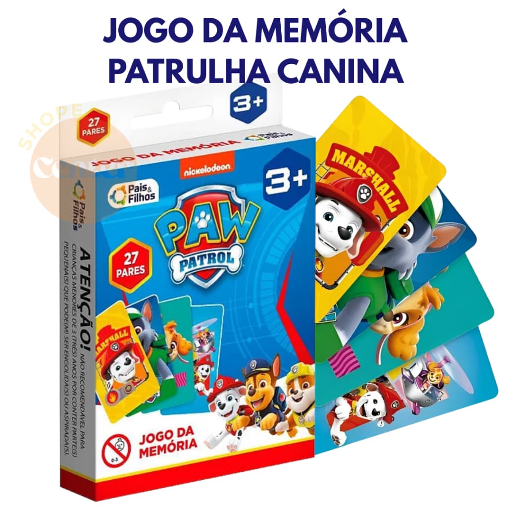 Jogo da Memória Patrulha Canina Infantil – 27 Pares | Rouba Monte Brinquedo Educativo Personagens Paw Patrol