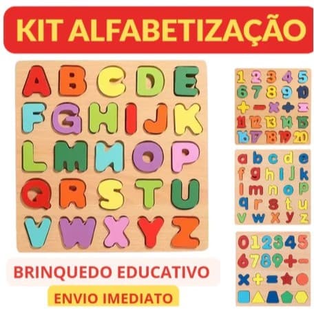 Alfabeto Letras Maiúsculas e Minúsculas e Números e Formas Geométricas Montessori Colorido