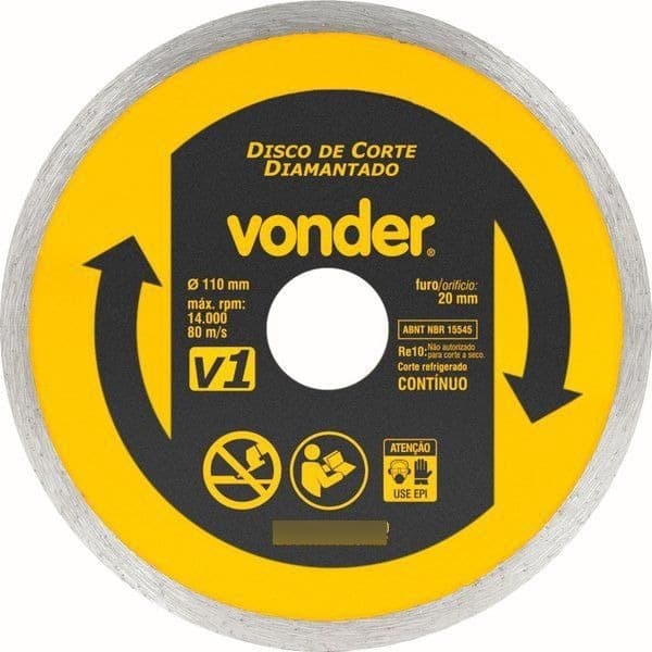 Disco de corte diamantado, 110 mm, V1, furo de 20 mm, VONDER