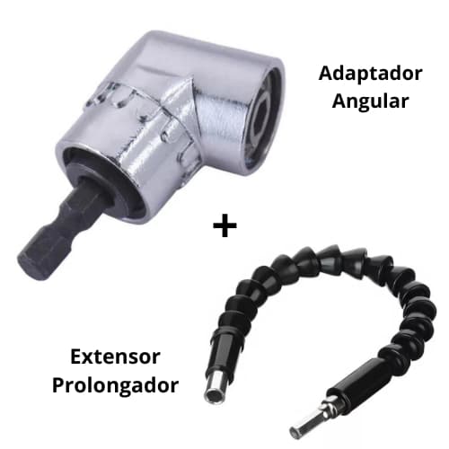 Kit Adaptador Angular Parafusadeira  Cabo Extensor Flexível 25 cm