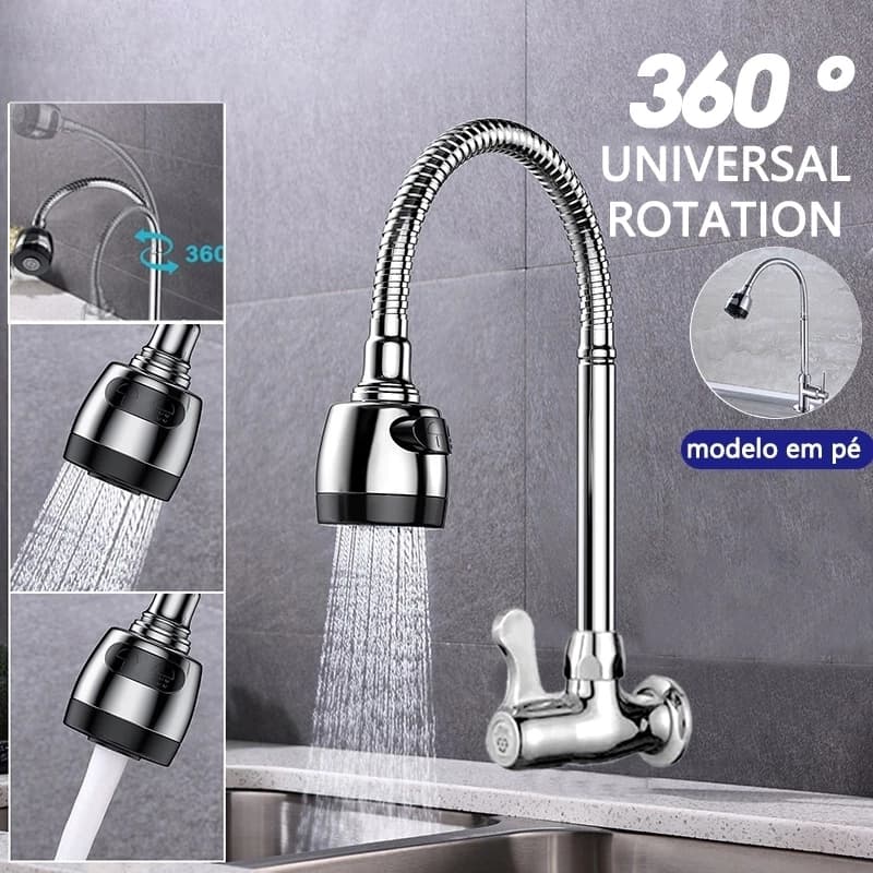 Torneira Gourmet de Parede com Ducha Para Cozinha - Inox