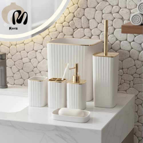 Kit Banheiro 6 Peças Conjunto Moderno Lavabo Completo com Escova Sanitário.
