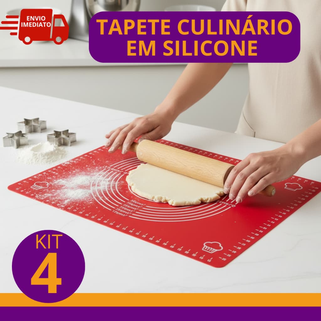 4 Tapetes 100% em Silicone para Confeitaria Doces Biscoitos Vai ao Forno Freezer Tapete Culinários 30X40 cm
