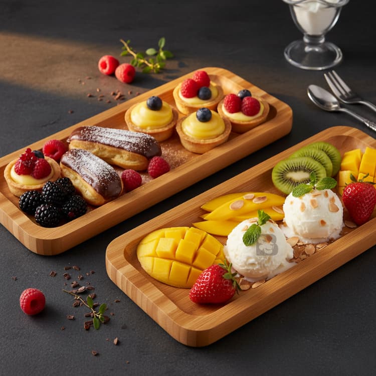 Kit 2 Petisqueiras Bandeja Bambu Retangular Queijo Frios Lavabo Decorativa Mesa de Petiscos