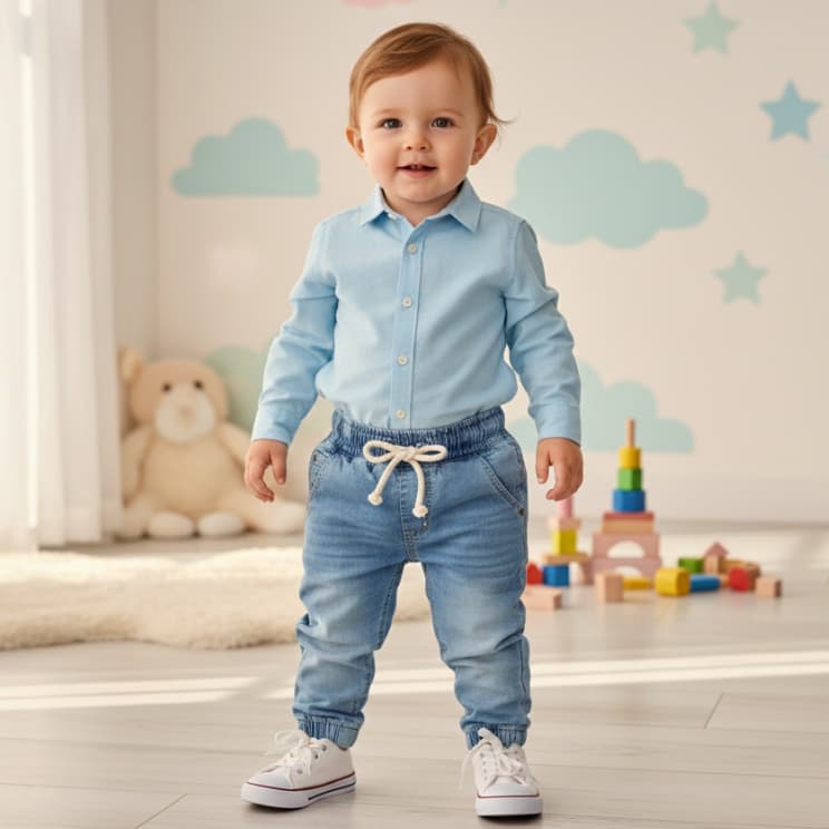 Calça Jeans Menino Bebê - Com elástico e cordão
