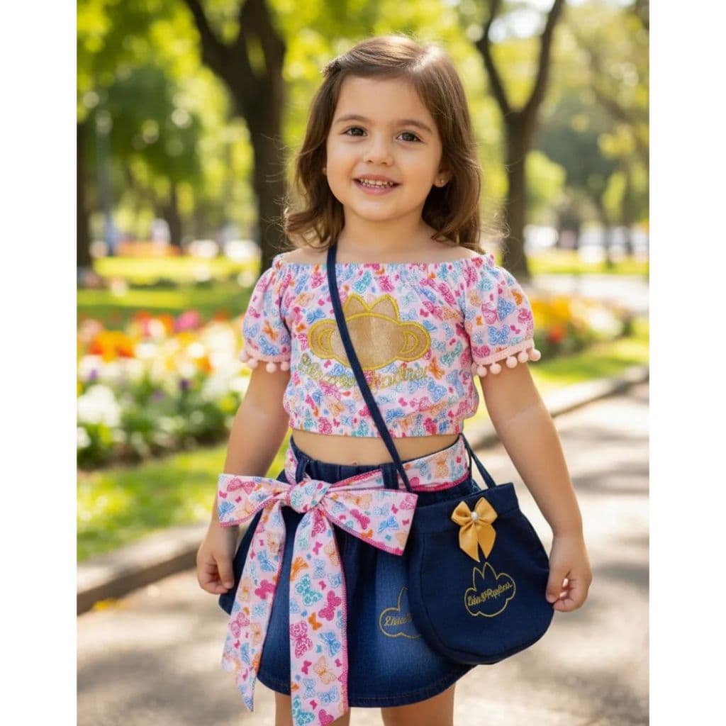 Conjunto Infantil De Verão Com Bolsa Menina Tamanho 2
