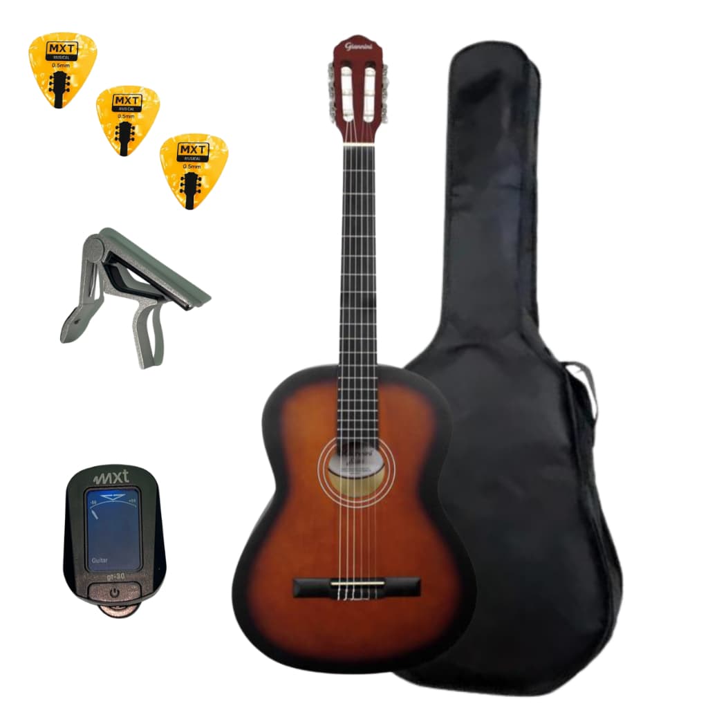 KIT VIOLÃO ACÚSTICO INICIANTE GIANNINI CLÁSSICO START ESTUDO N-14 C/CAPA PALHETA+CAPOTRASTE AFINADOR