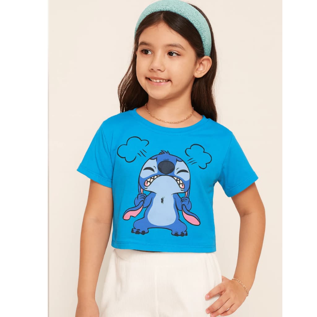 Camiseta Cropped Infantil e Juvenil Stitch Malha UNICO INFANTIL JUVENIL LIQUIDAÇÃO