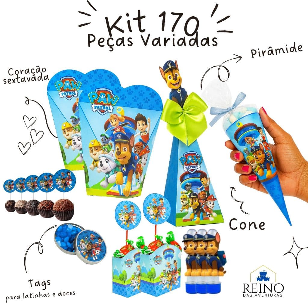 COM NOME | Envio 12h Patrulha Canina Kit Completo 170 Lembrancinha Personalizada  | Alta Qualidade