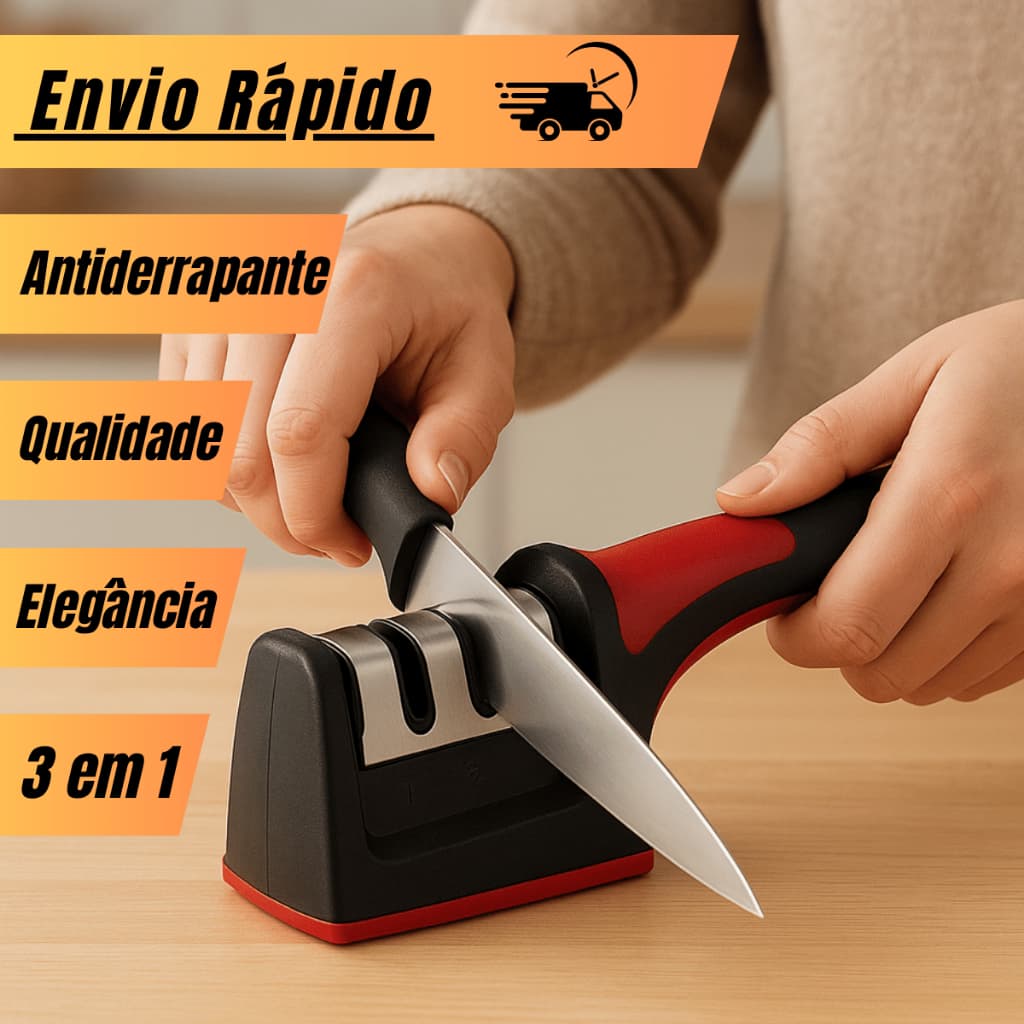 Afiador Profissional De Facas 3 Estágios Afiação Amolador Base Antiderrapante Emborrachada