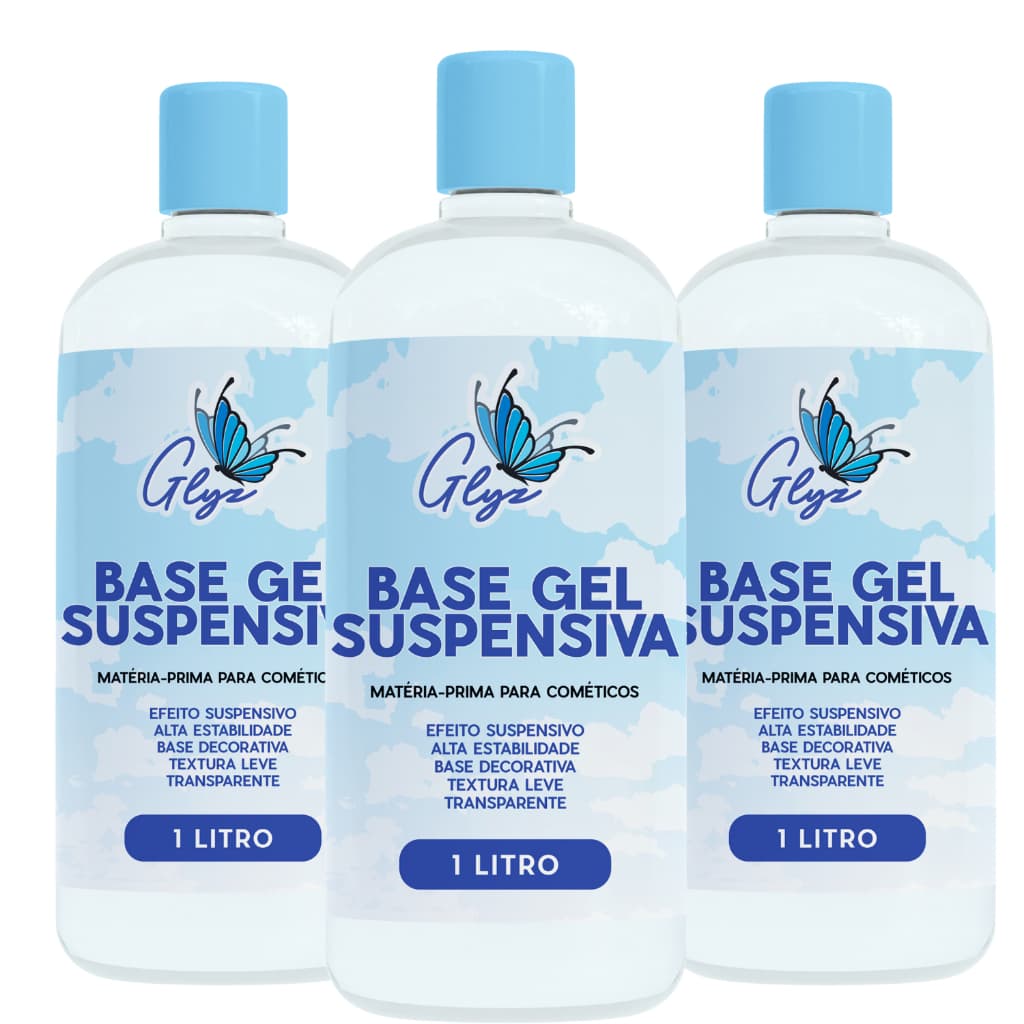 Kit com 3 Base Gel para geleias corporais, sabonetes em gel e esfoliantes com partículas suspensas