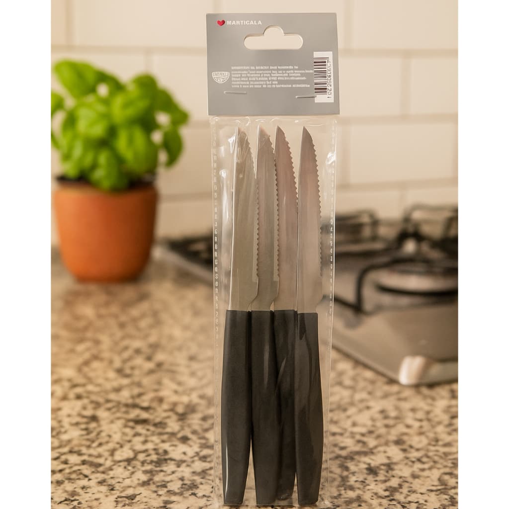 Kit 6 Facas Mesa Aço Inox Cabo Preto Utensílio Cozinha Resistente