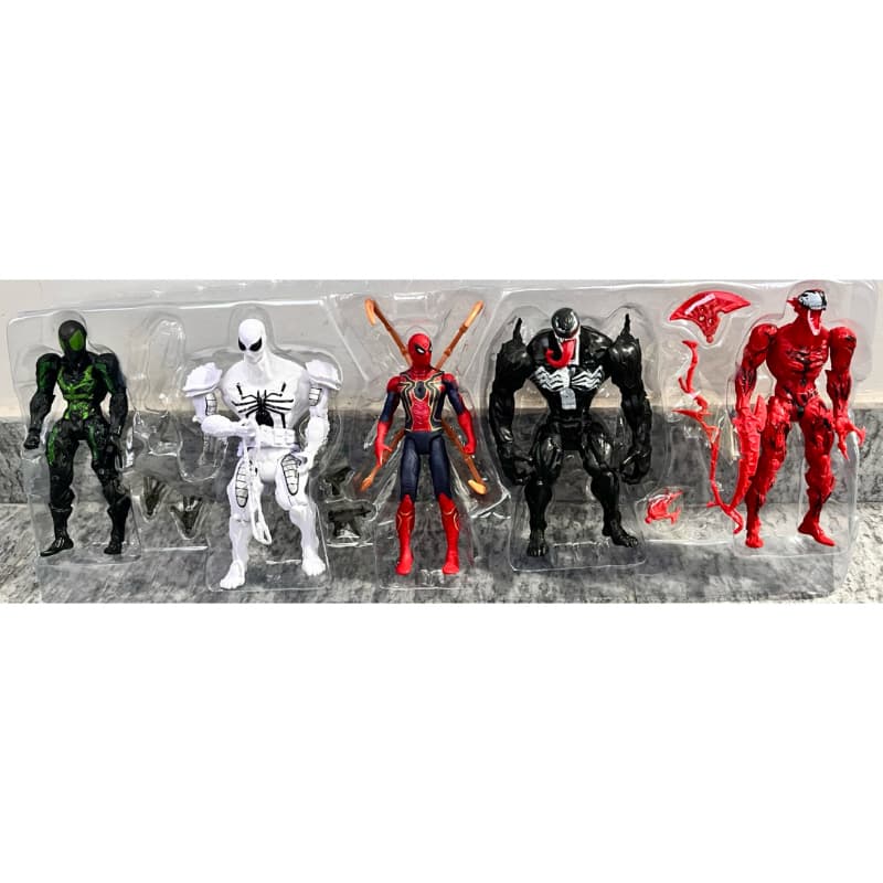 cartela com 5 bonecos venom , homem aranha  + vilões