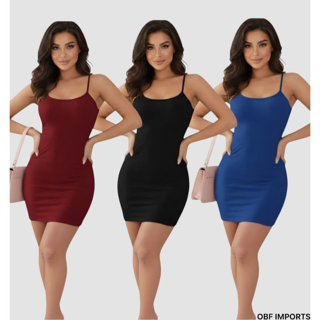 Vestido Curto Canelado Moda Baisca Modelador Ajustavel ao Corpo de Alcinha Fina Moda Verão