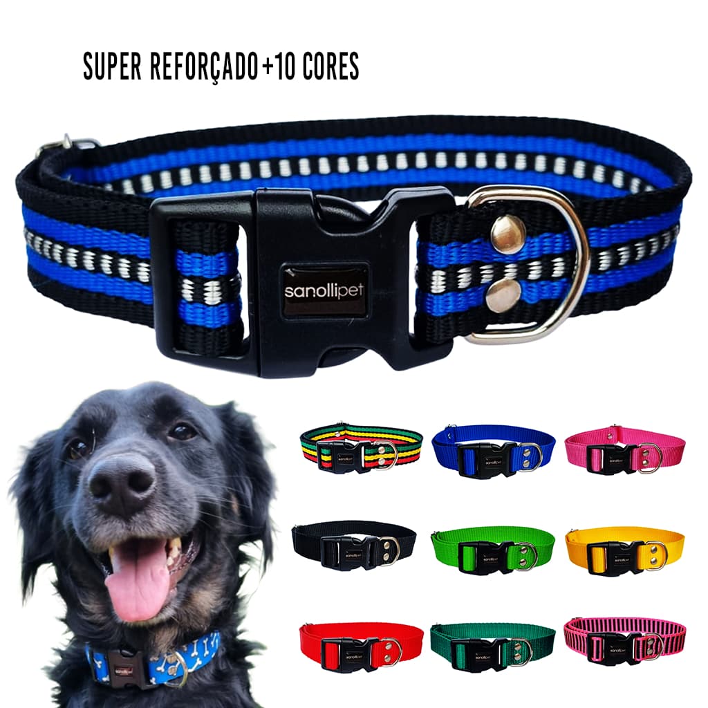 Coleira Reforçada Para Cães Médios e Grandes 25mm Conforto Mais Segurança Premium Luxo Ajustável