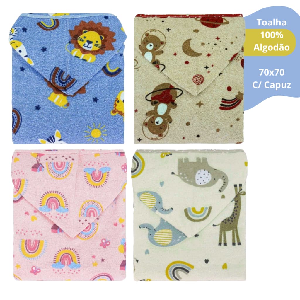 Toalha Fralda Soft com Capuz para Bebê 70x70cm Confortável e Fofa