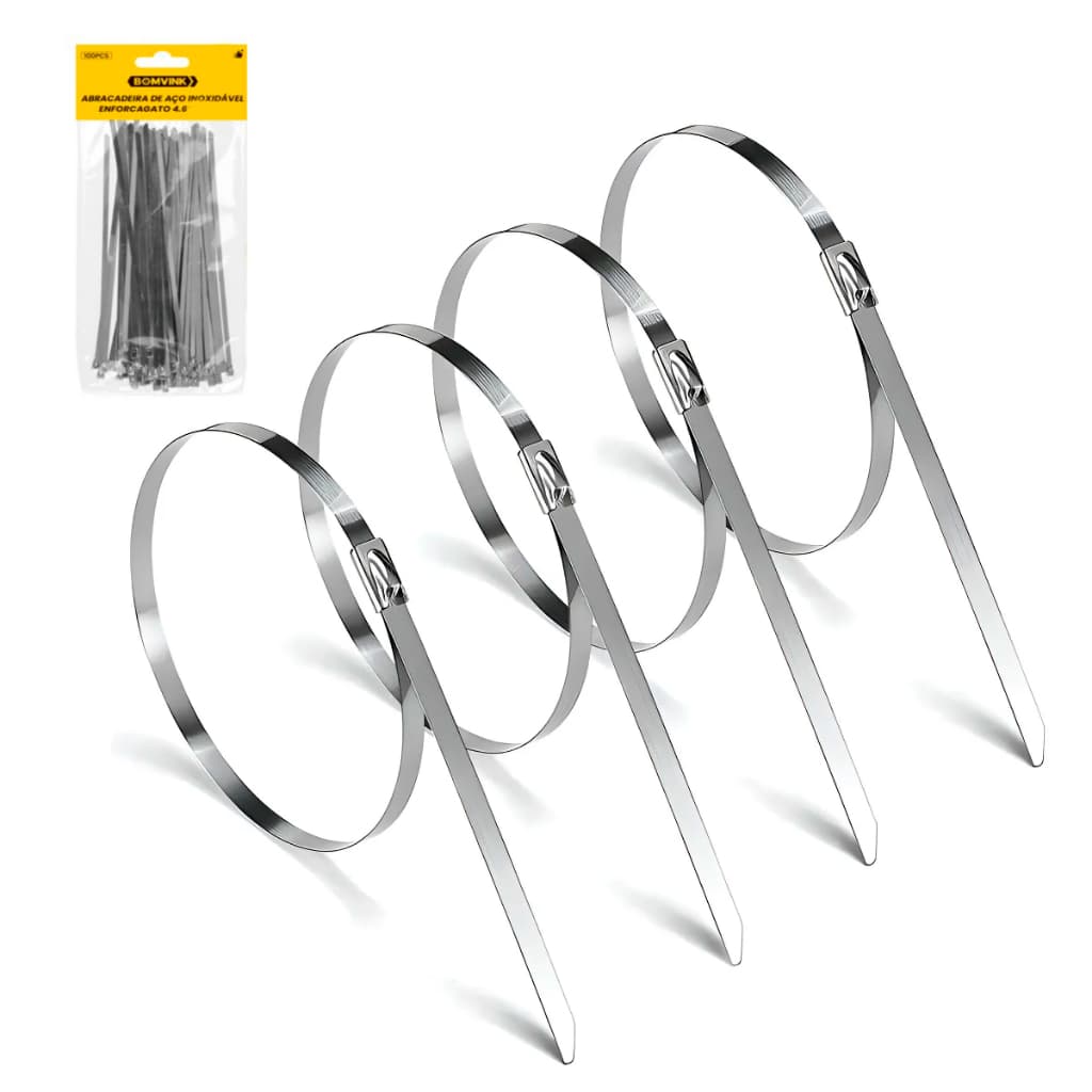 Abraçadeira de Aço Inox Enforca Gato Bomvink – 4,6mm (200 300 400mm) Kit Com 100 Unidades A Escolha