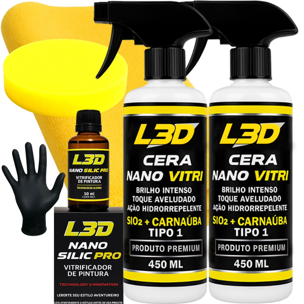 Kit Cristalização: 2 Ceras Cristalizadoras 450 + Vitrificador – Brilho Insano no Carro