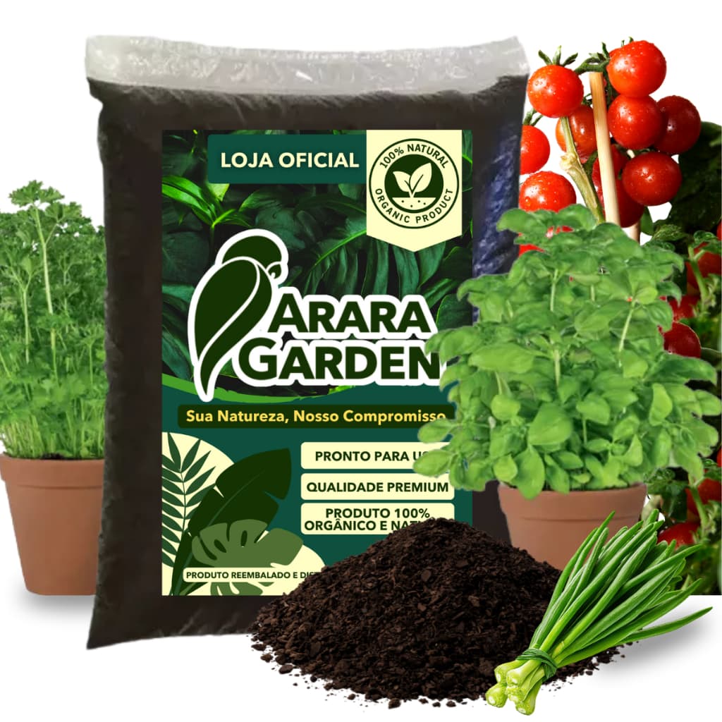 Terra Vegetal Adubada para Hortaliças e Temperos Premium Arara Garden - 2kg/5kg/10kg/20kg