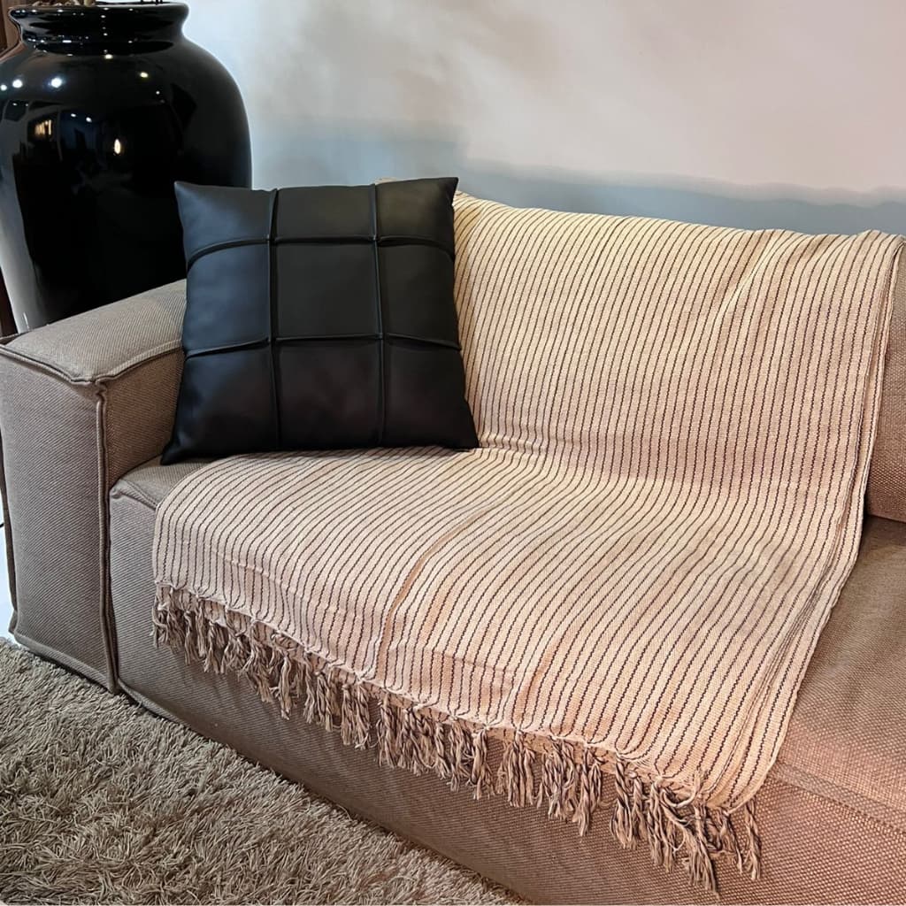 Manta para Sofá e Cama 2,30x1,80m Algodão com Franjas Artesanais Manta Decorativa Com Listras