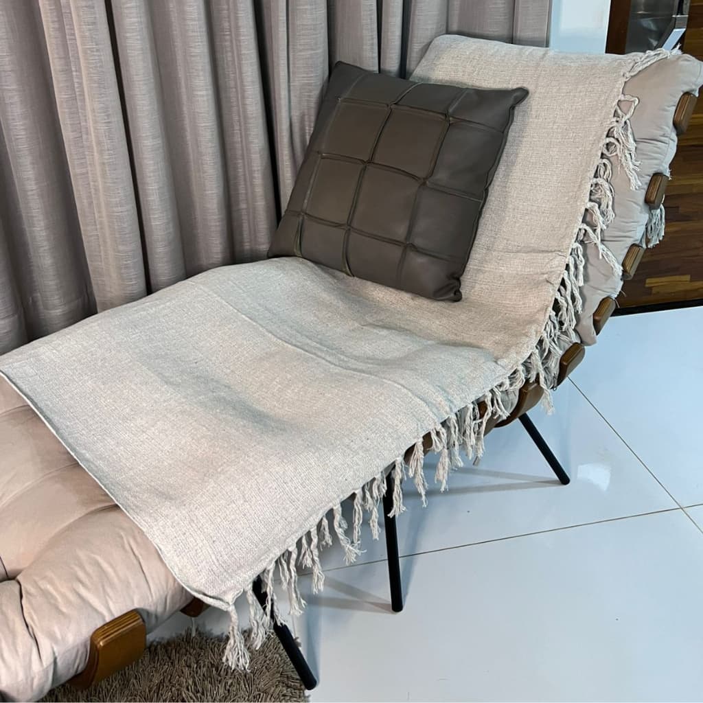 Manta para Sofá e Cama Gigante 2,30x1,80m Algodão com Franjas Artesanais Manta Decorativa Bege Clarinho