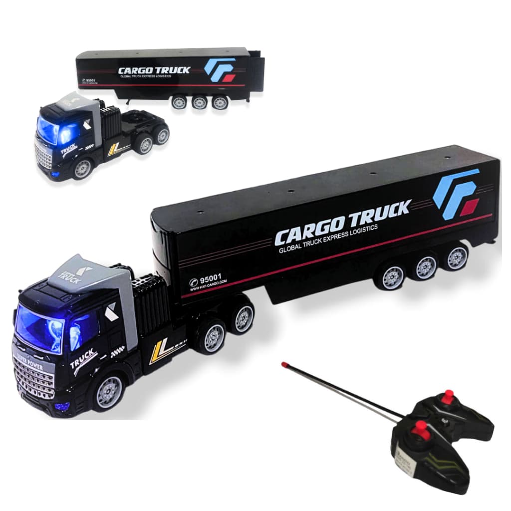 Carrinho de Controle Remoto - Caminão RC Carreta Cargo Truck Com Luz e Bateria Recarregável - Ceminhão Controle Remoto