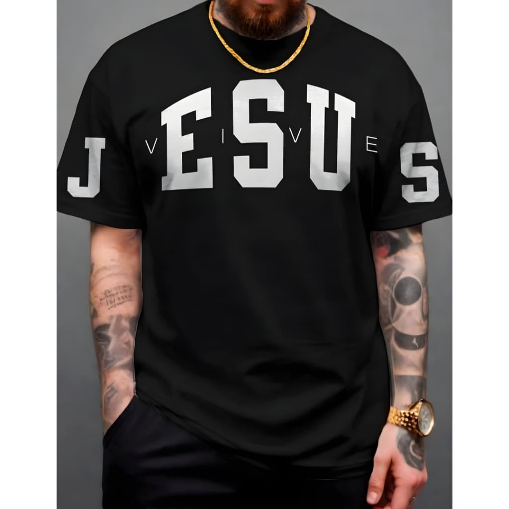 Camiseta Jesus Vive Diverse Manfinity Camisa 100% Algodão T-Shirt Gospel  Estampa Grande  Streetwear