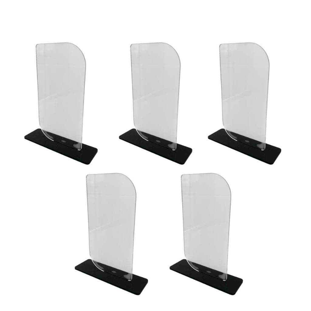 Kit c/ 05 Placas Troféu em Acrílico Cristal 15x08cm 2mm c/ Base Preta
