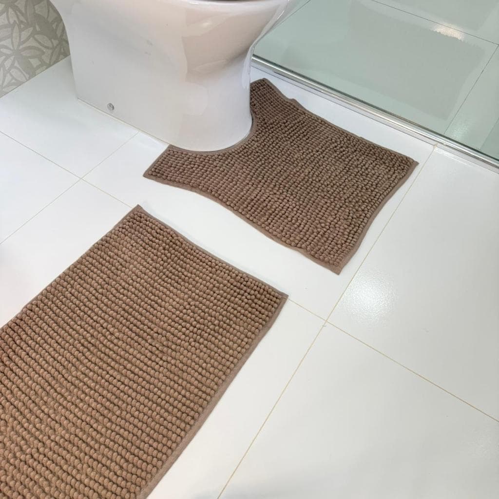Kit Tapete Banheiro Antiderrapante 40x60 Macarrão Bolinha Marrom
