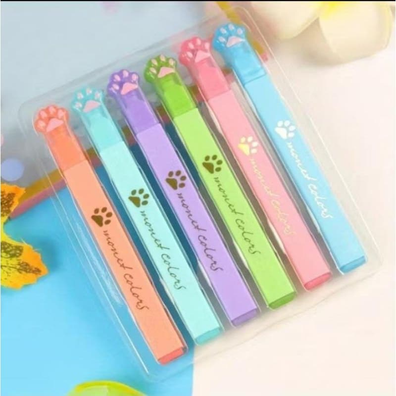 Marca Texto Patinha de Gato - Kit Com 6 Cores Pastéis - Suaves e Encantadores