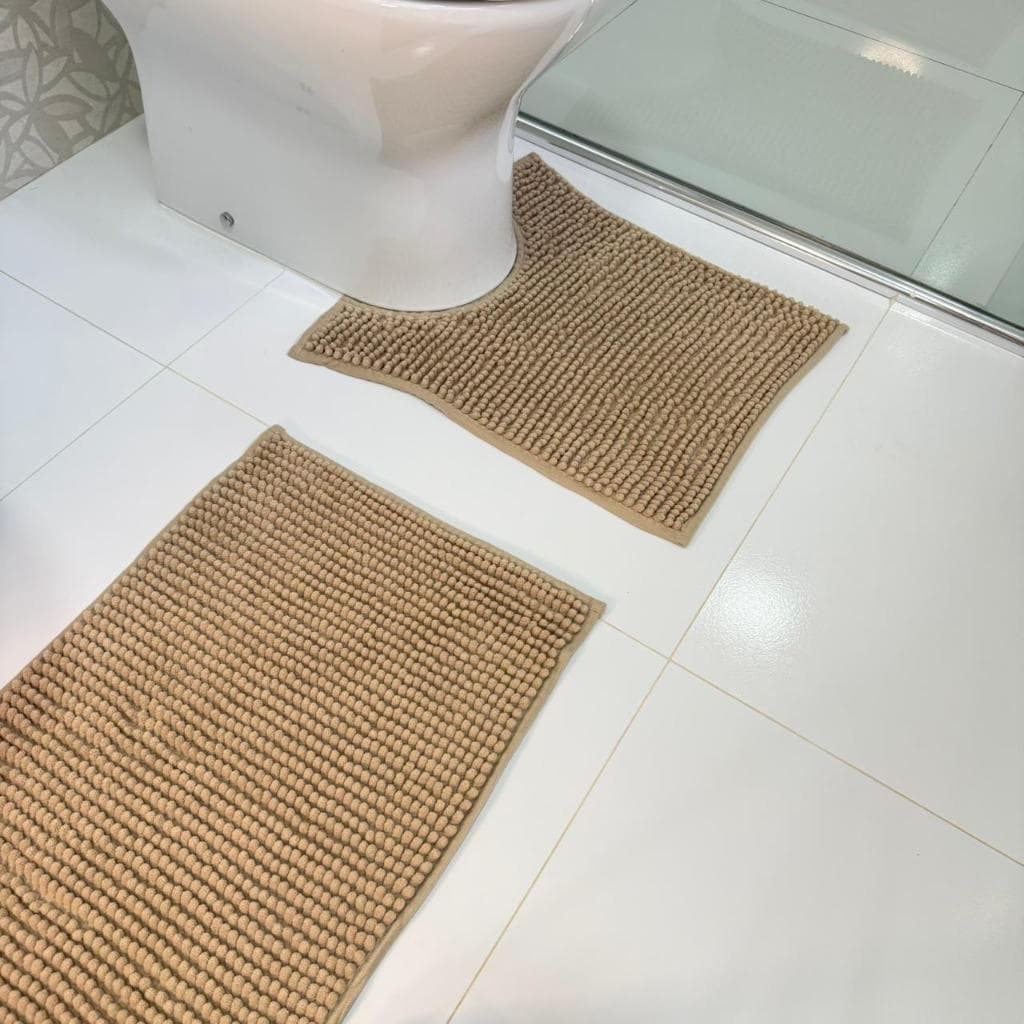 Kit Tapete Banheiro Antiderrapante 40x60 Macarrão Bolinha Bege
