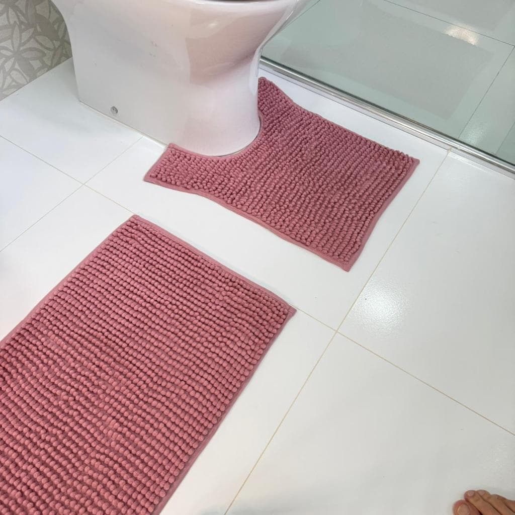 Tapete Banheiro Antiderrapante 40x60 Macarrão Bolinha Rosa
