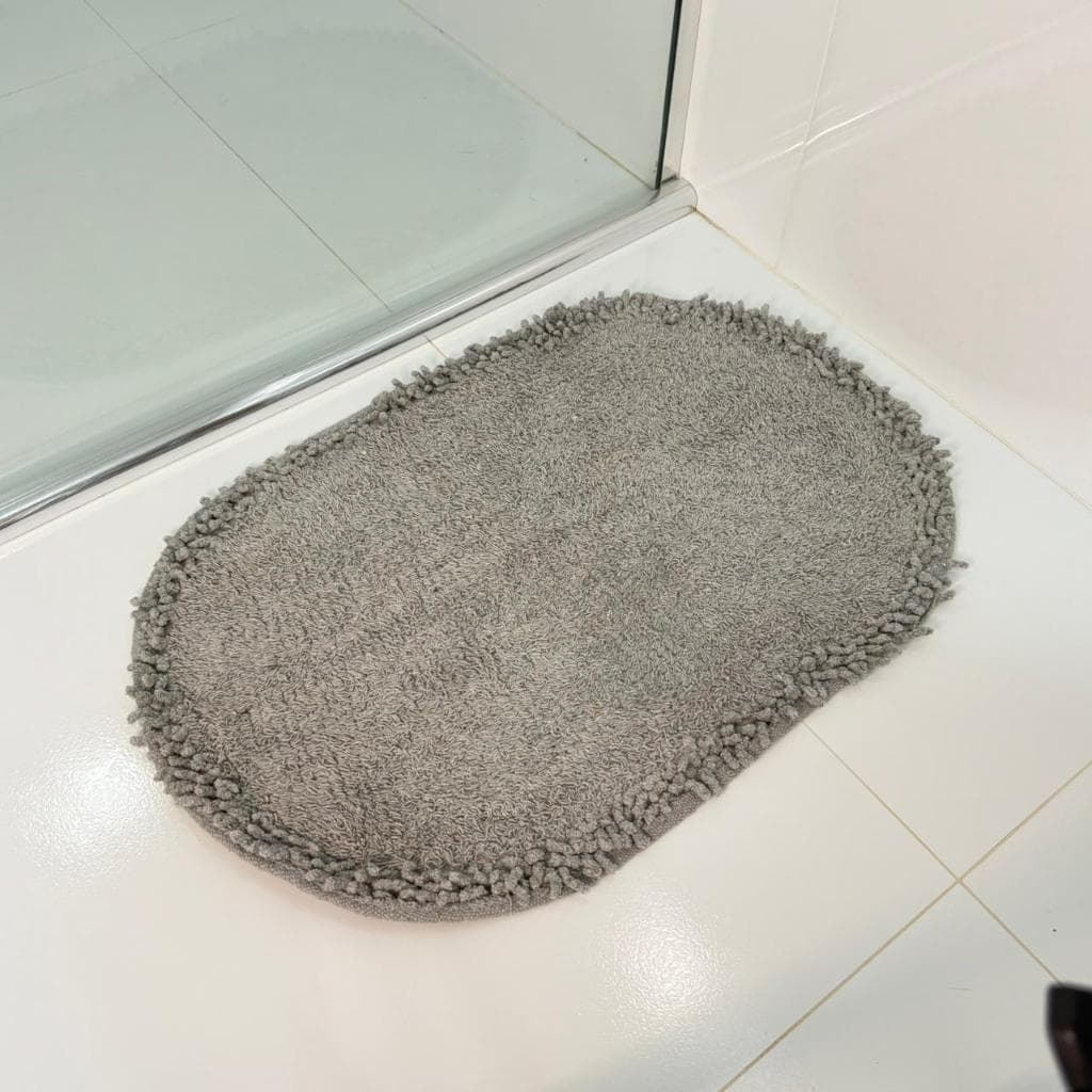 Tapete Banheiro Antiderrapante 40x60 Borda Oval Algodão Cinza