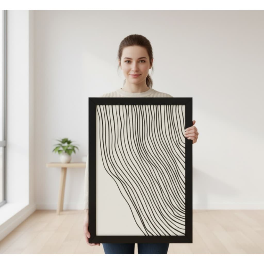 Quadro Decorativo Abstrato Linhas Pretas Estilo para ambientes modernos