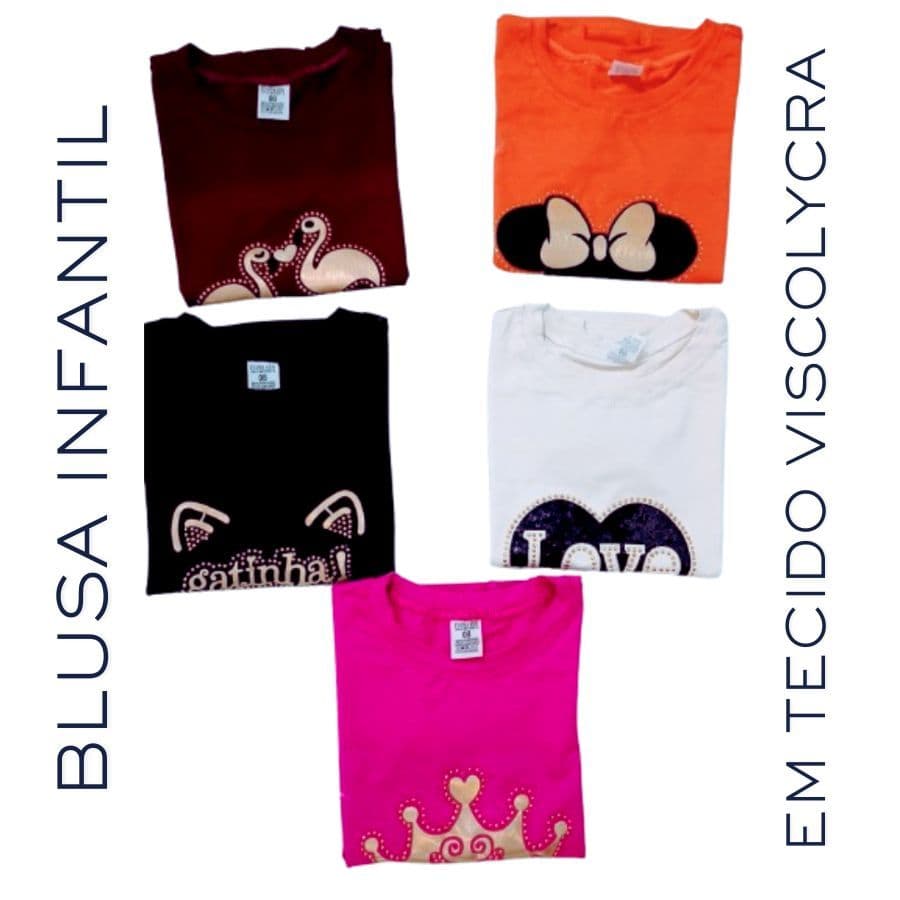 Blusa Menina Feminino Infantil Juvenil Tecido Viscolycra Gola Costurado Estampado Figuras Infantis 8 a 14