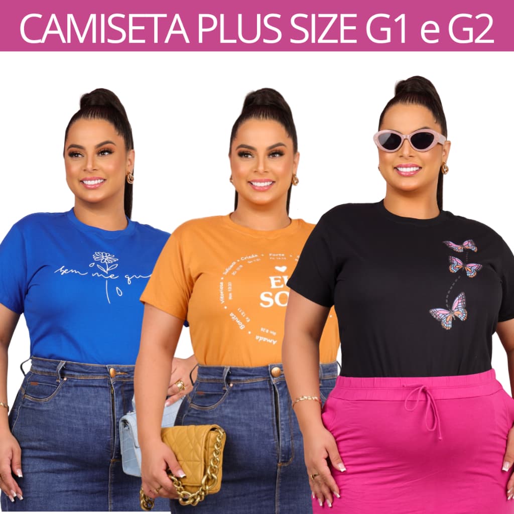 KIT 2, 3 e 5 CAMISETA GRANDE PLUS SIZE BLUSA BÁSICA FEMININA TSHIRT G1 e G2  ALGODÃO PREMIUM ELEGANTE MODA MAIOR