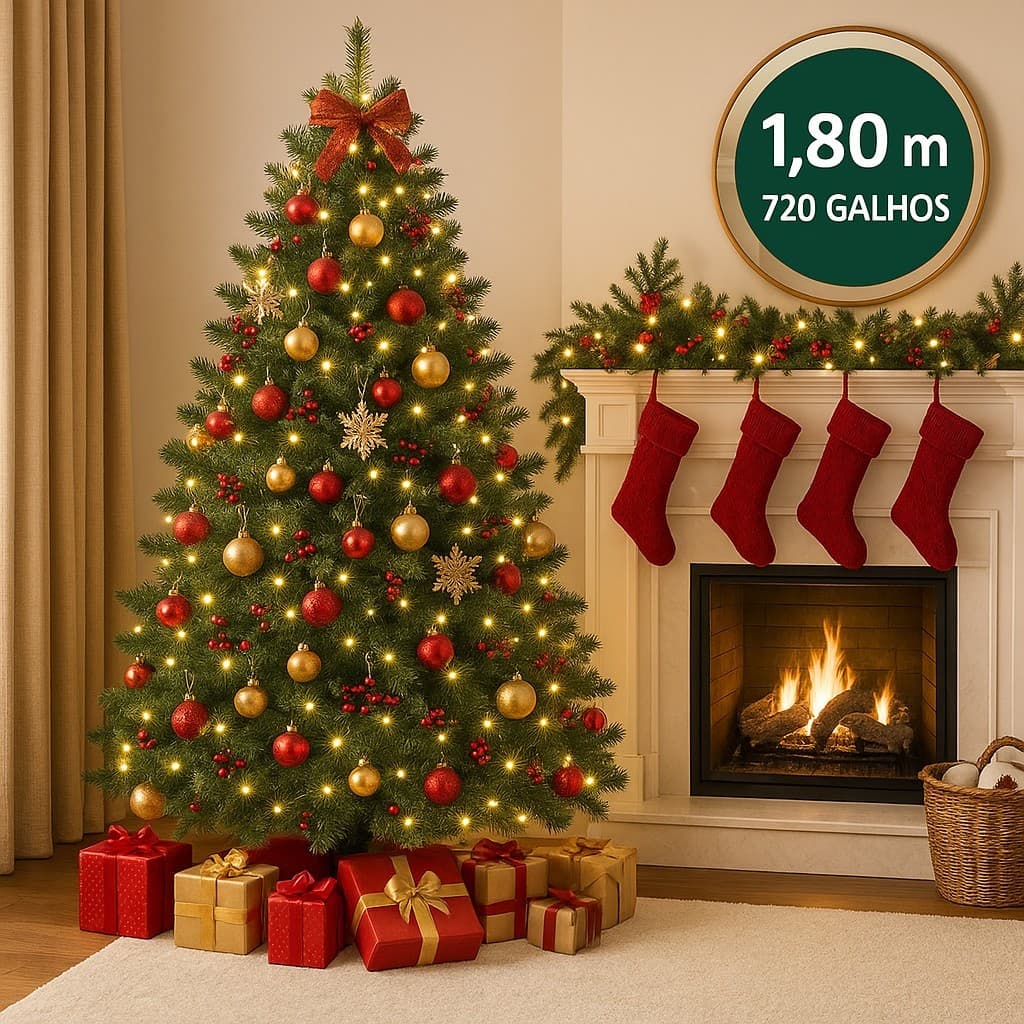 Árvore de Natal Artificial Verde 180 e 210cm – Galhos Cheios e Realistas | Decoração de Natal Elegante