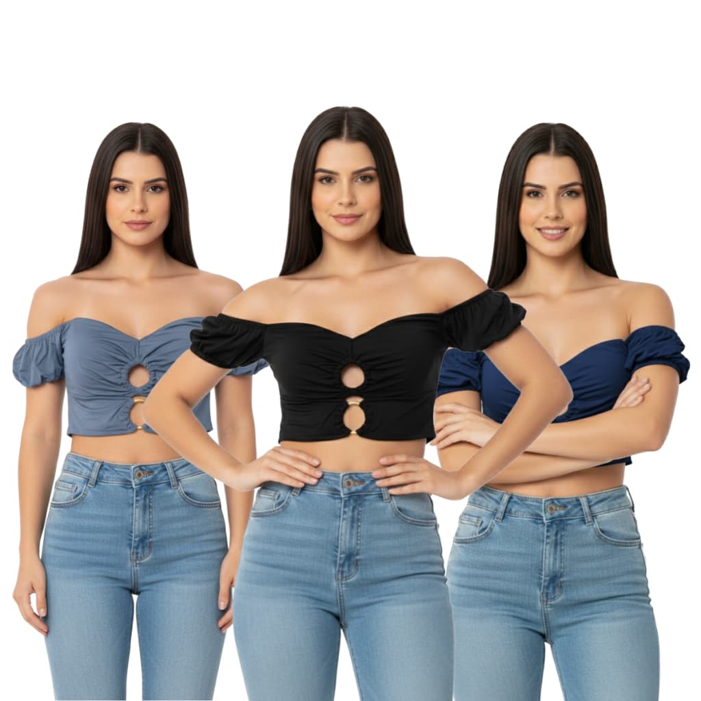 Cropeed Luana com duas Argolas Roupa feminina Atacado