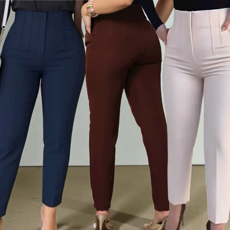 calça Feminina Alfaiataria sarah Elegante cintura alta Com ziper na frente