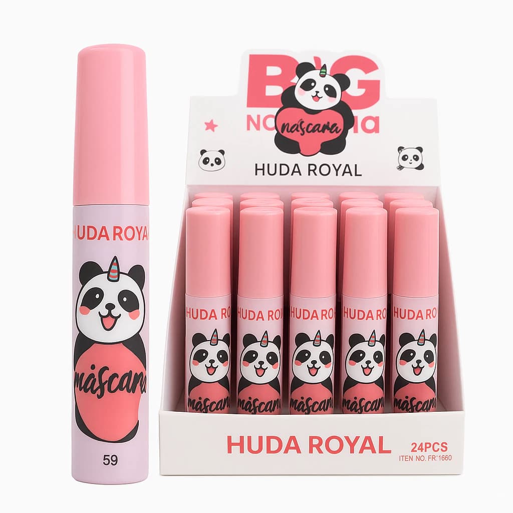 Máscara Rímel Para Cílios Big No Panda Vegano 5g Volumão Preta Pincel Curvado Definição HUDA ROYAL- BIG PANDA