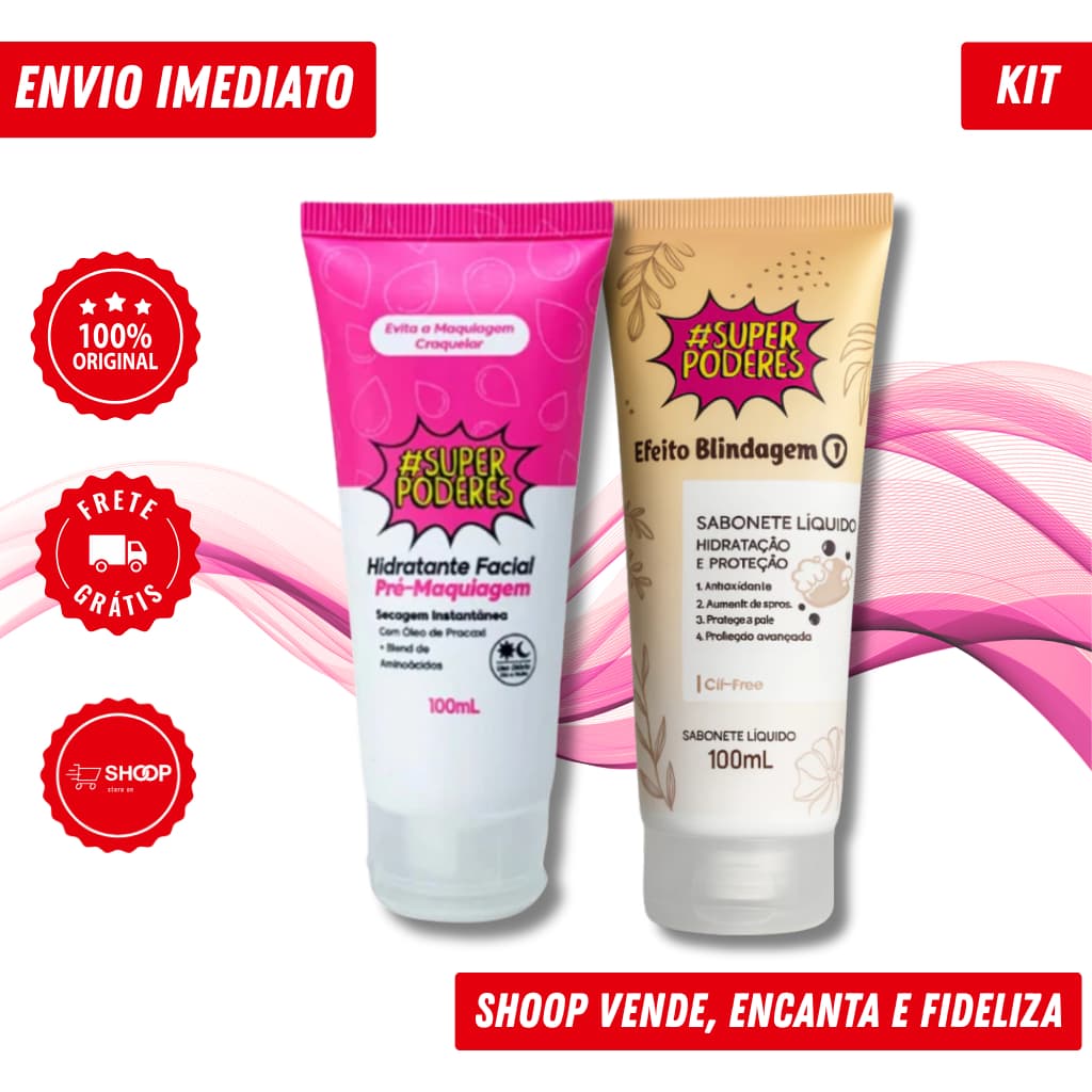 Kit Super Poderes Hidratante Facial Pré Maquiagem + Gel Facial Efeito Blindagem 100ml